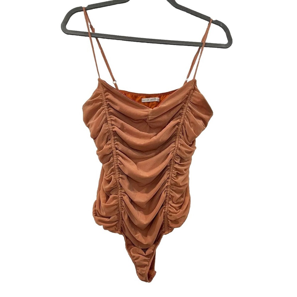Active Usa Bodysuit Orange Apricot‎ Rust mesh sheer spaghetti straps Size Large